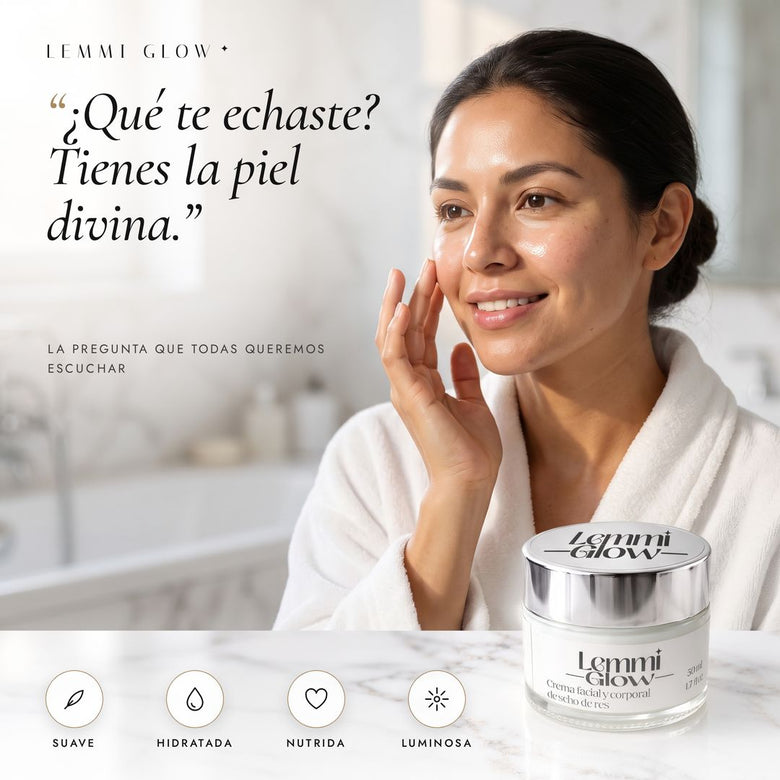 Mujer aplicando Lemmi Glow en el rostro